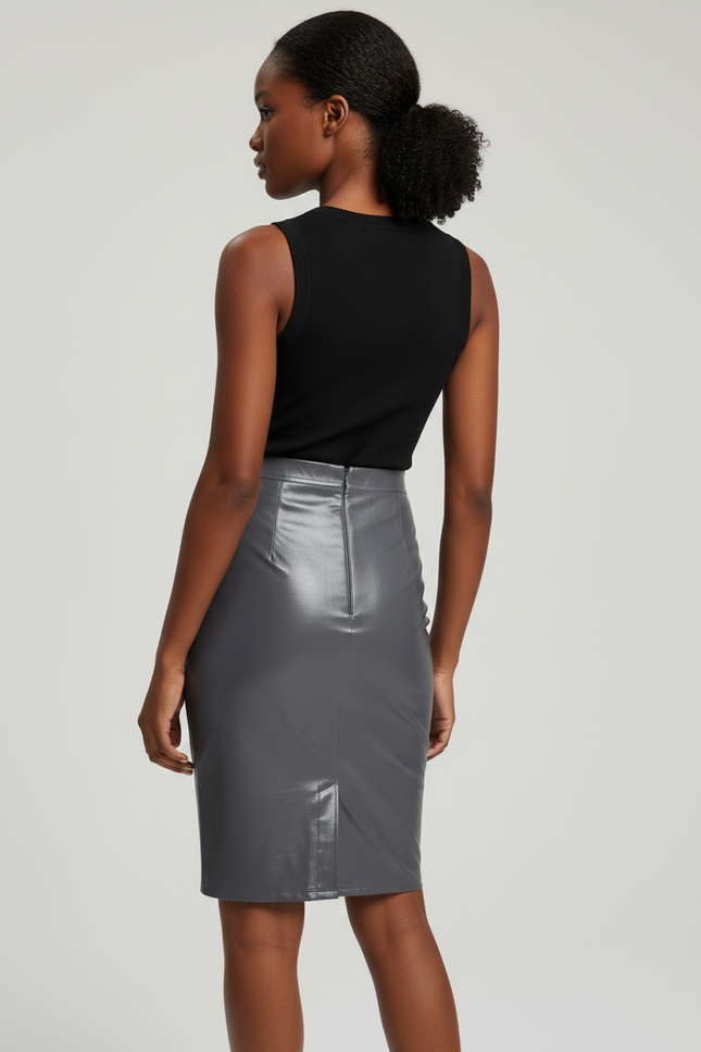Jupe Crayon Grise Brillante Chic