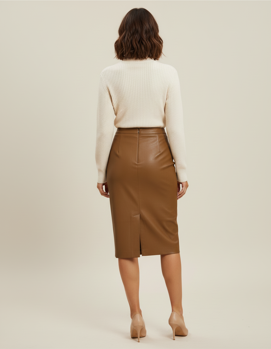 Jupe Crayon Marron Similicuir Chic