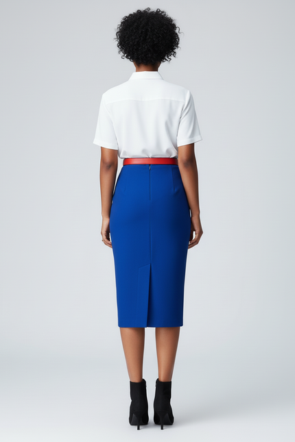 Jupe Crayon Bleue Midi Chic