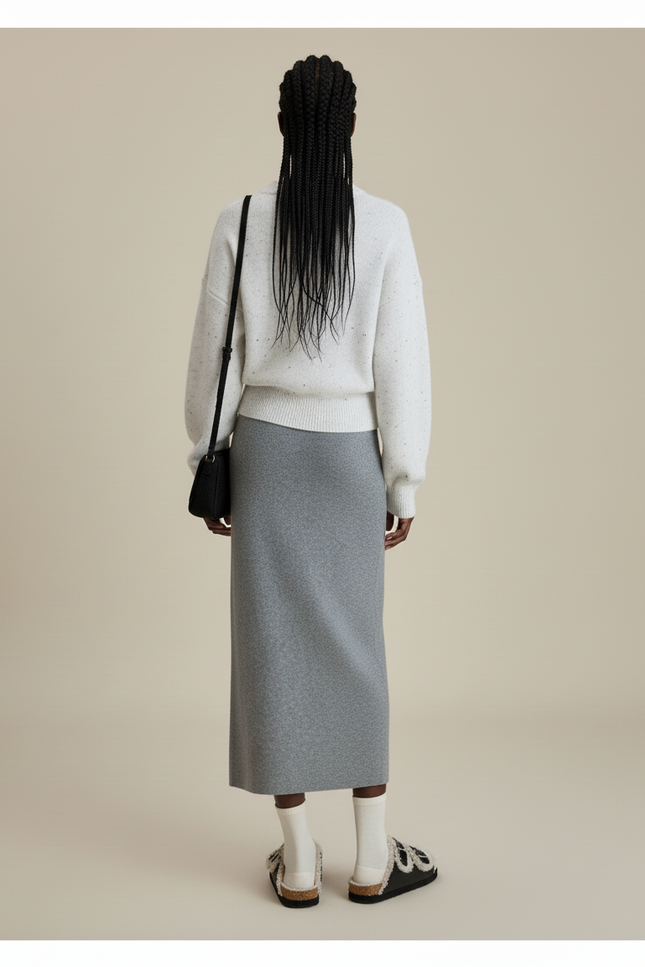 Jupe Crayon Grise En Maille Décontractée