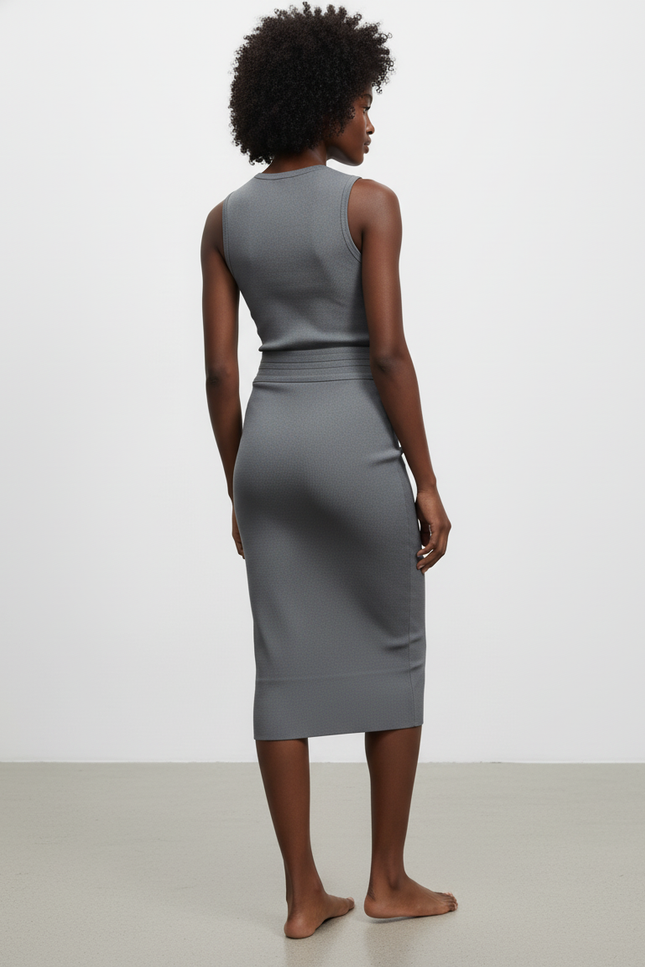 Jupe Crayon Grise Boutons Dorés Chic