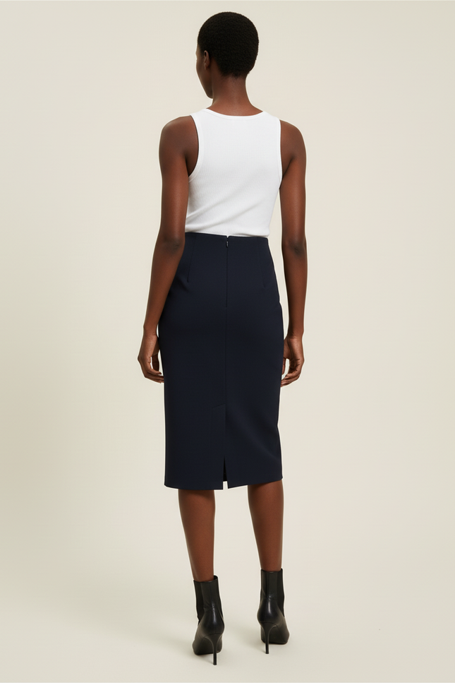 Jupe Crayon Bleue À Boutons Dorés Chic