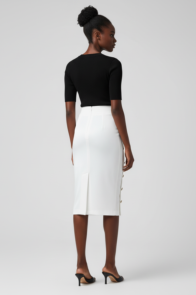 Jupe Crayon Blanche Boutons Chic