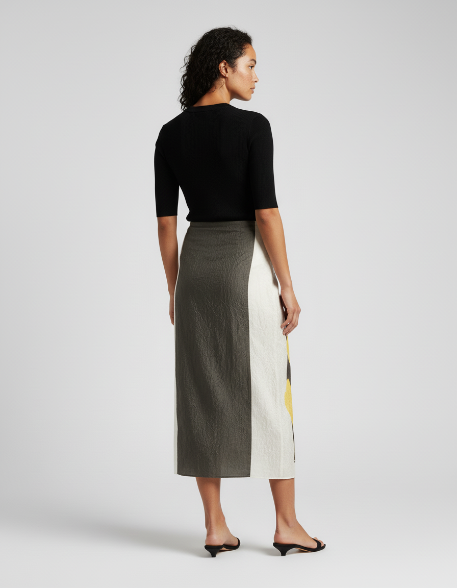 Jupe Crayon Motif Floral Jaune Chic