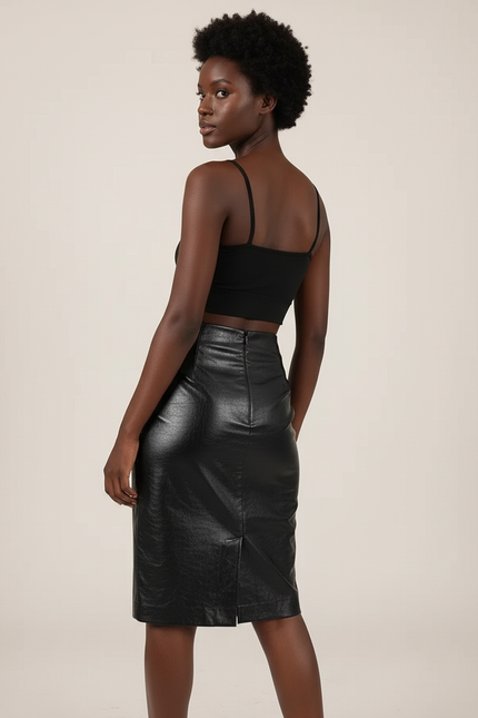 Jupe Crayon Noire Similicuir Chic