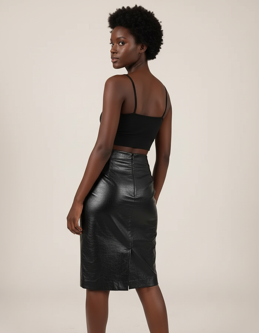 Jupe Crayon Noire Similicuir Chic