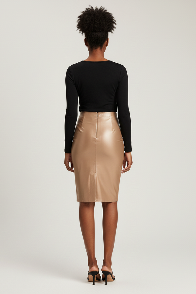 Jupe Crayon Dorée Brillante Chic