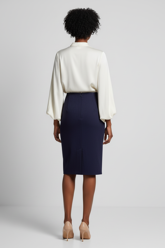 Jupe Crayon Suède Bleu Marine Chic