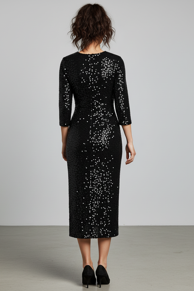 Jupe Crayon Noire Pailletée Fendue Élégante