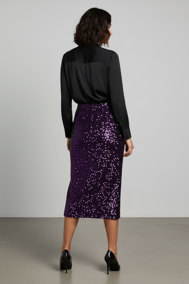 Jupe Crayon Violette À Paillettes Élégante