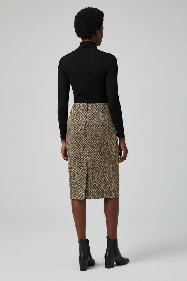 Jupe Crayon Tweed Dorée Chic