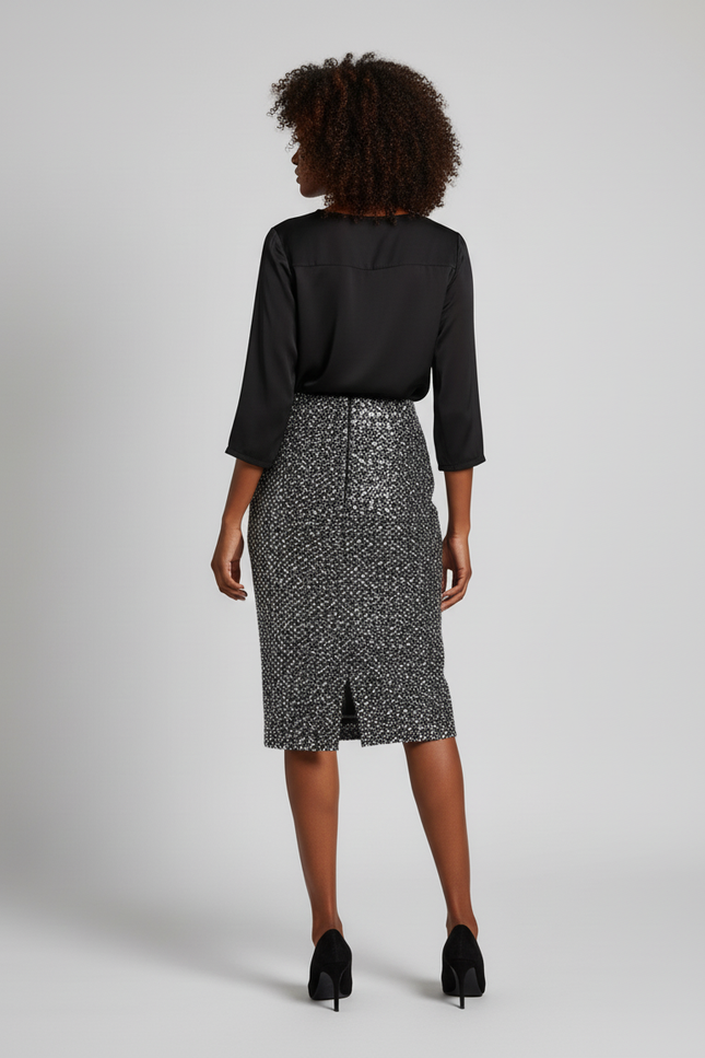 Jupe Crayon Noir Et Blanc Pailletée Chic