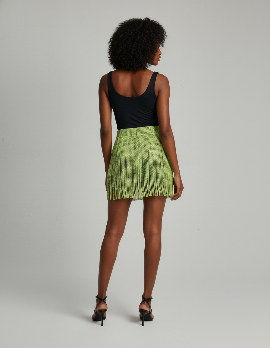 Jupe Crayon Néon Franges Scintillantes Chic