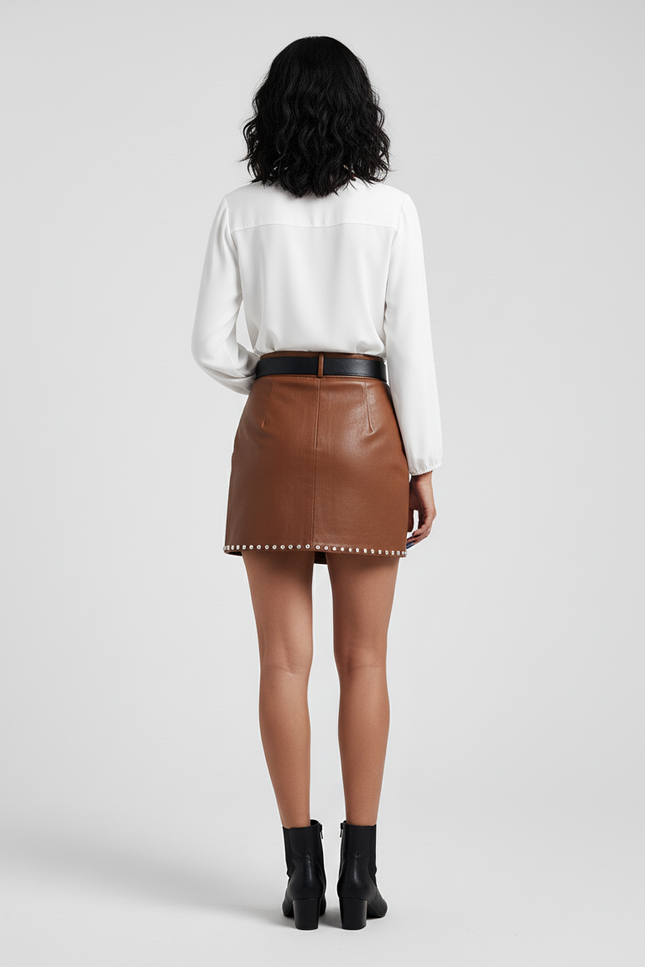 Jupe Crayon Marron Cloutée Chic