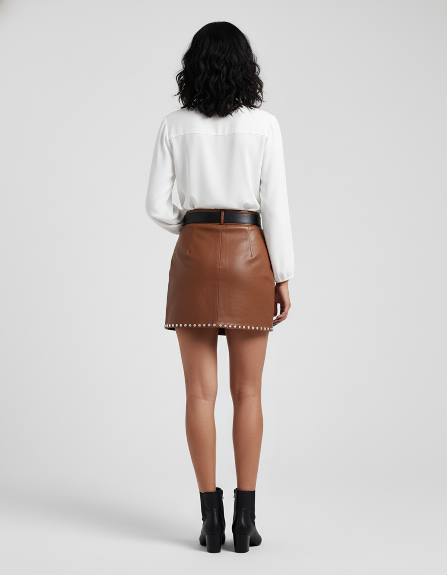 Jupe Crayon Marron Cloutée Chic