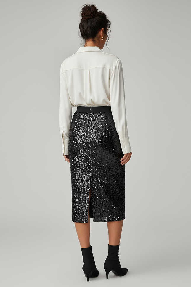 Jupe Crayon Noire Paillettes Chic