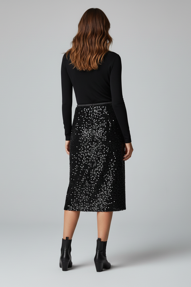 Jupe Crayon Noire À Sequins Chic