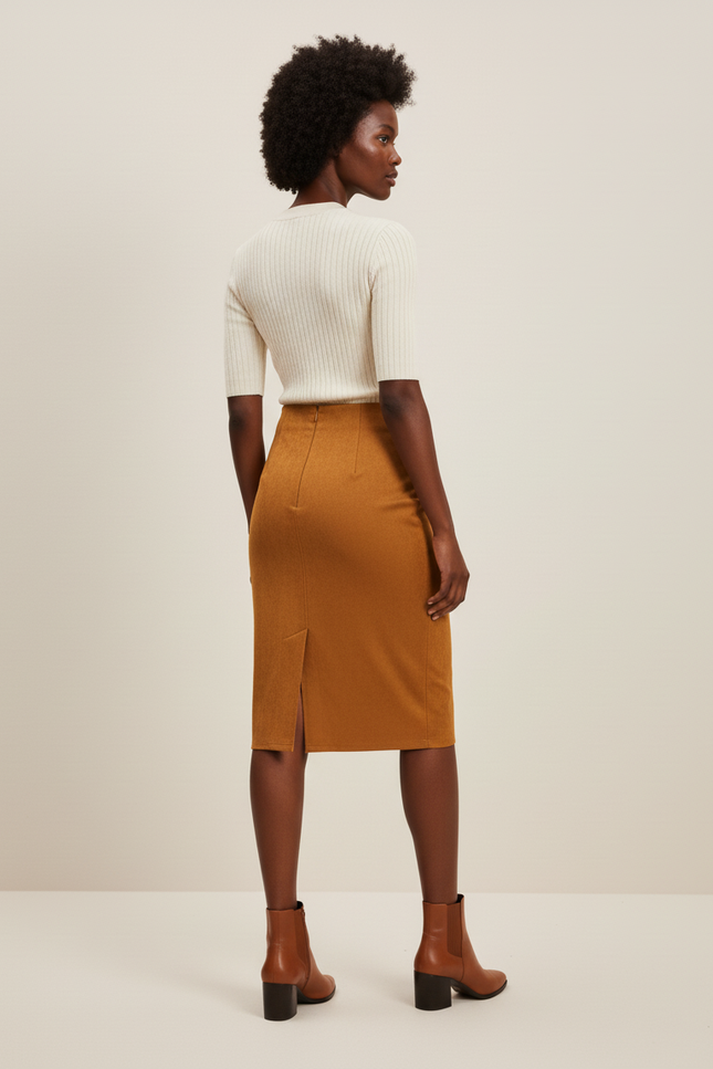 Jupe Crayon Daim Camel