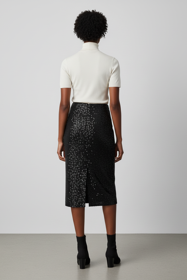 Jupe Crayon Noire À Sequins Chic