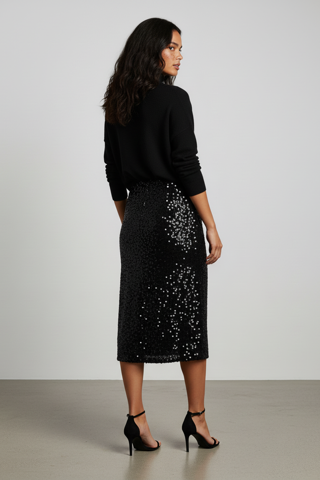 Jupe Crayon Noire Paillettes Chic