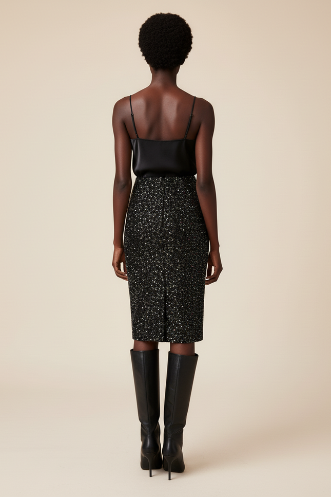 Jupe Crayon Noire Pailletée Chic