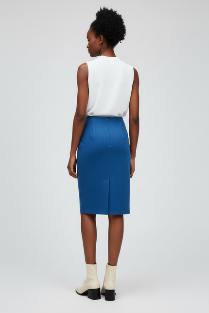 Jupe Crayon Bleue Suède Chic