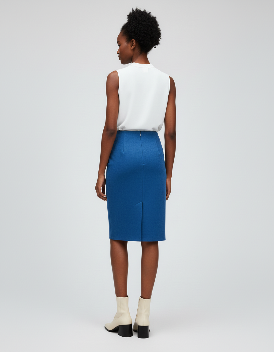 Jupe Crayon Bleue Suède Chic
