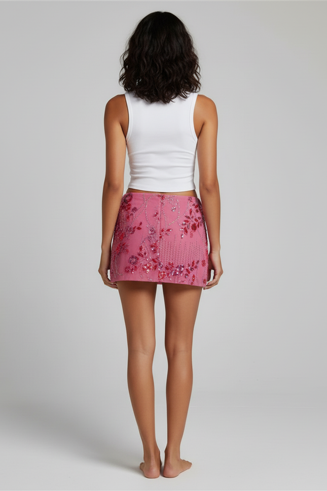 Jupe Crayon Rose Pailletée Chic