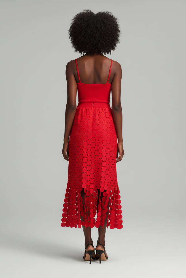 Jupe Crayon Rouge Découpée Chic