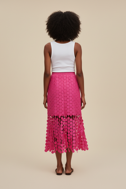 Jupe Crayon Rose Pois Ajourés Chic