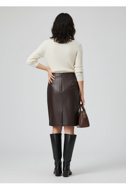 Jupe Crayon Cuir Fente Avant Chic