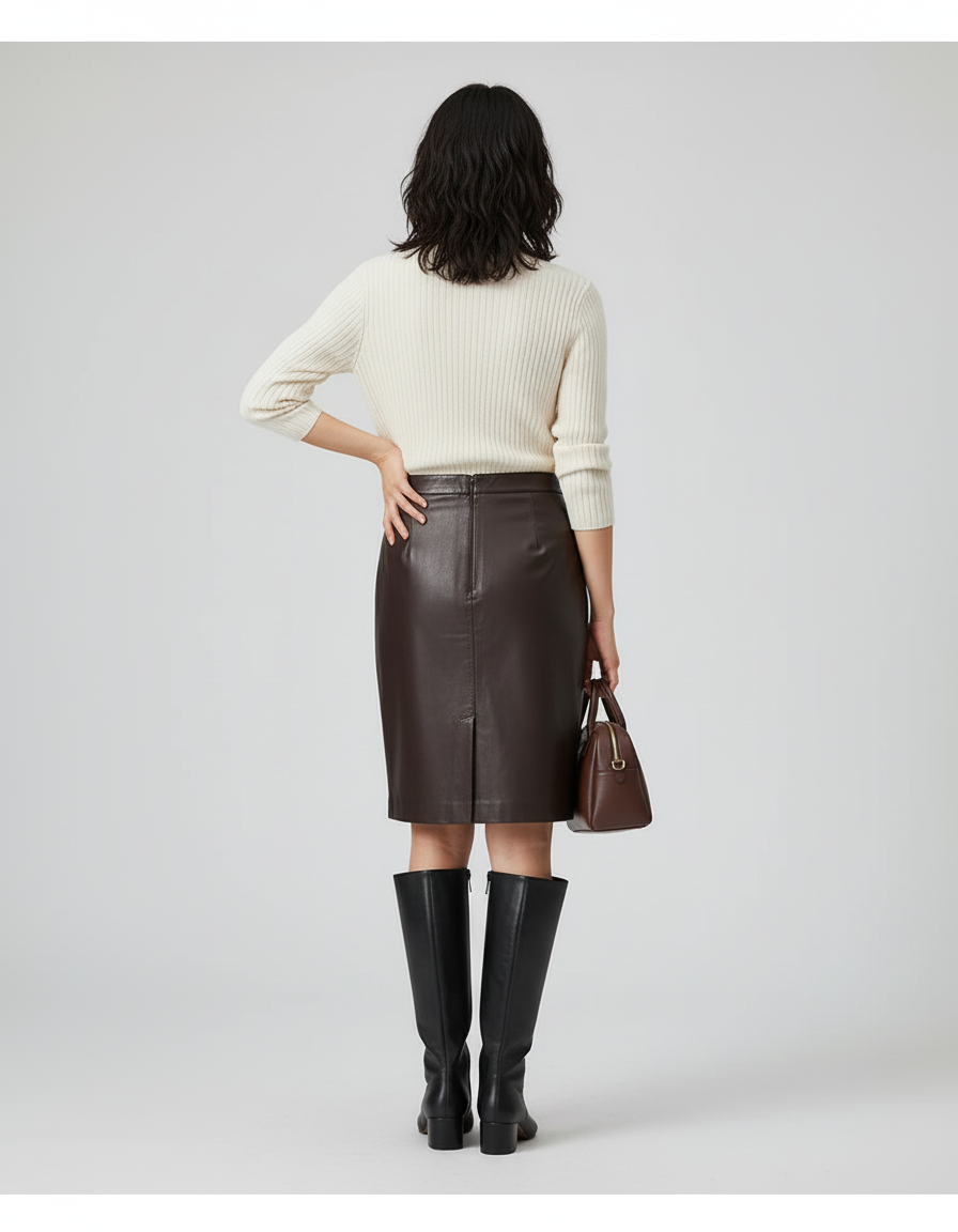 Jupe Crayon Cuir Fente Avant Chic