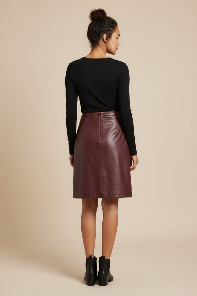 Jupe Crayon Cuir Bordeaux Élégante