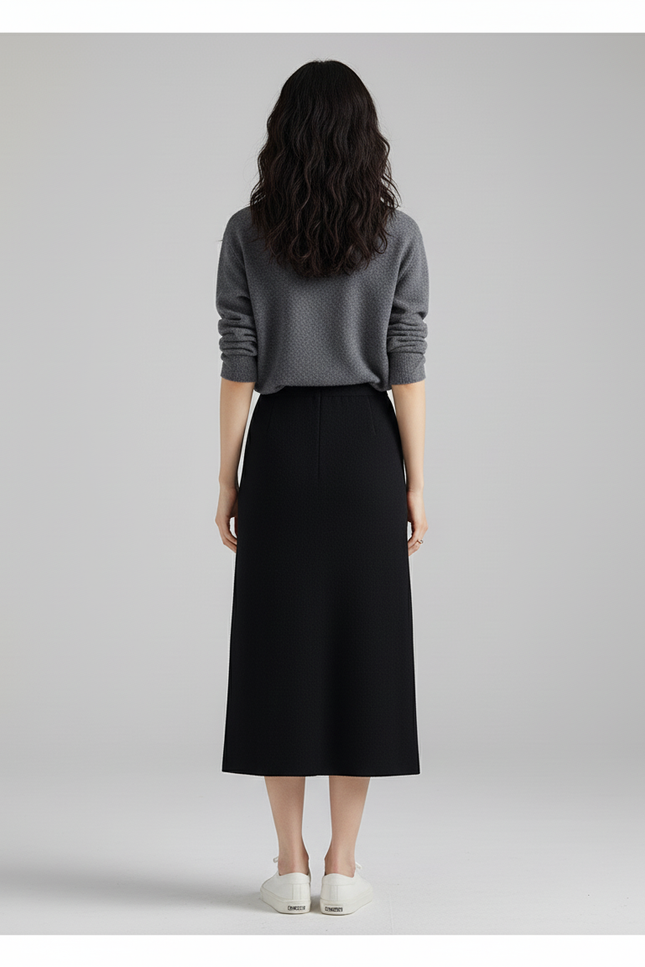 Jupe Crayon Noire Tricotée Élégante
