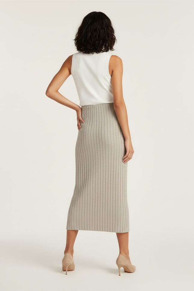 Jupe Crayon Côtelée Beige Élégante