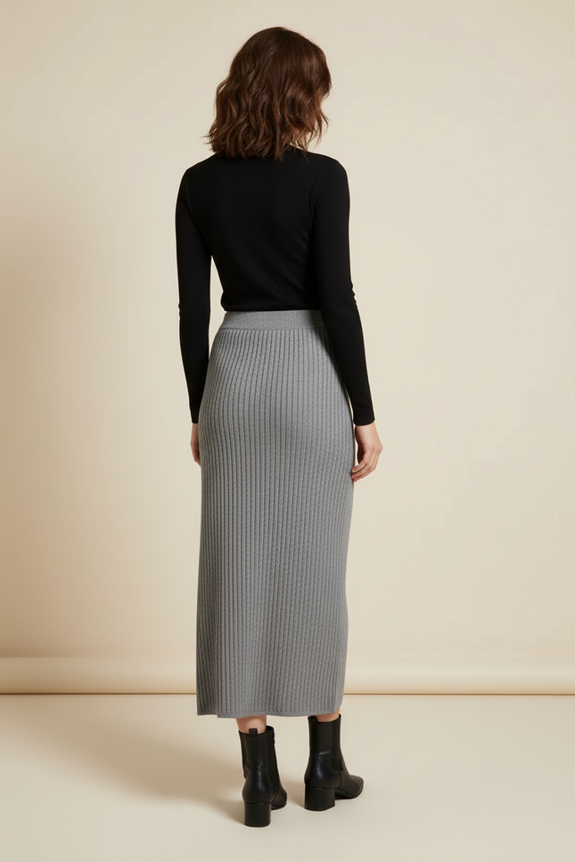 Jupe Crayon Grise Côtelée Élégante