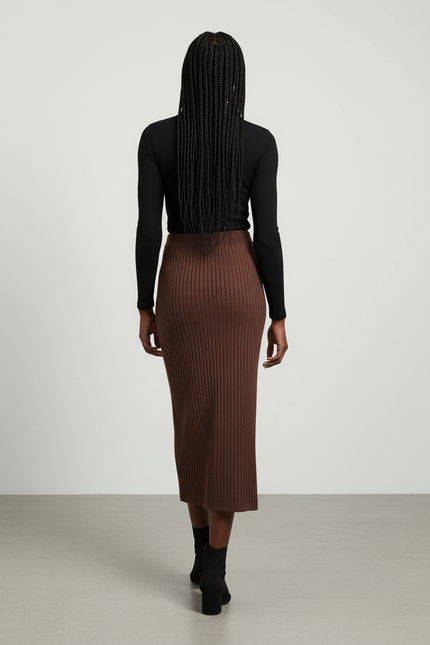 Jupe Crayon Marron Côtelée Chic