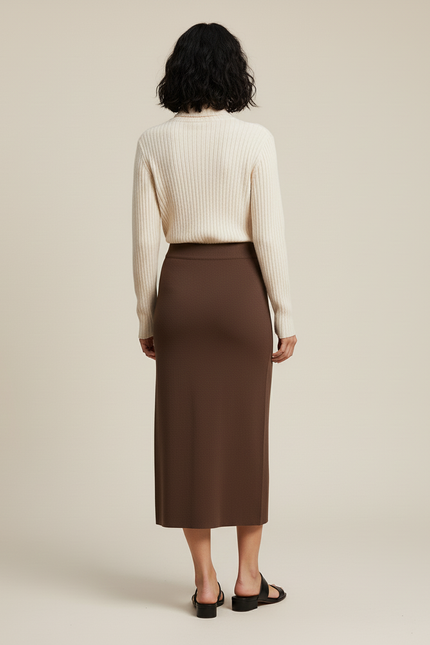 Jupe Crayon Marron Fendue Chic