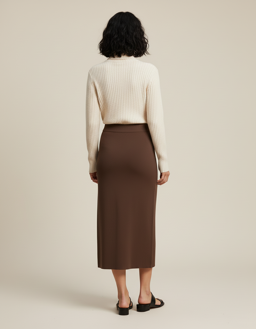 Jupe Crayon Marron Fendue Chic