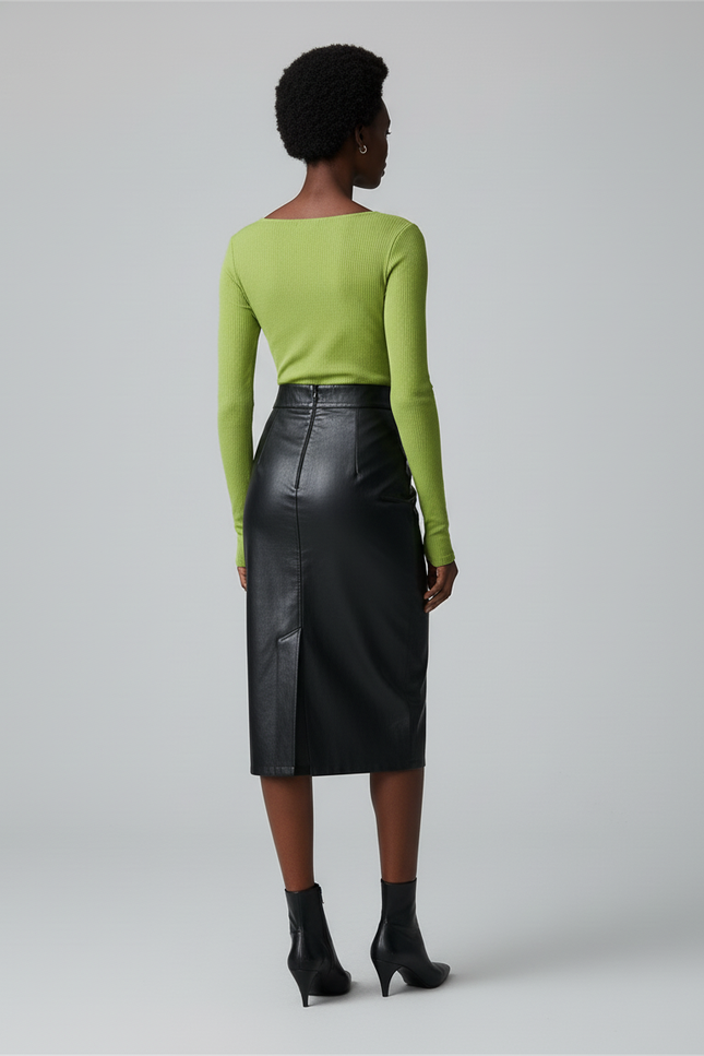 Jupe Crayon Simili Cuir Noire Élégante