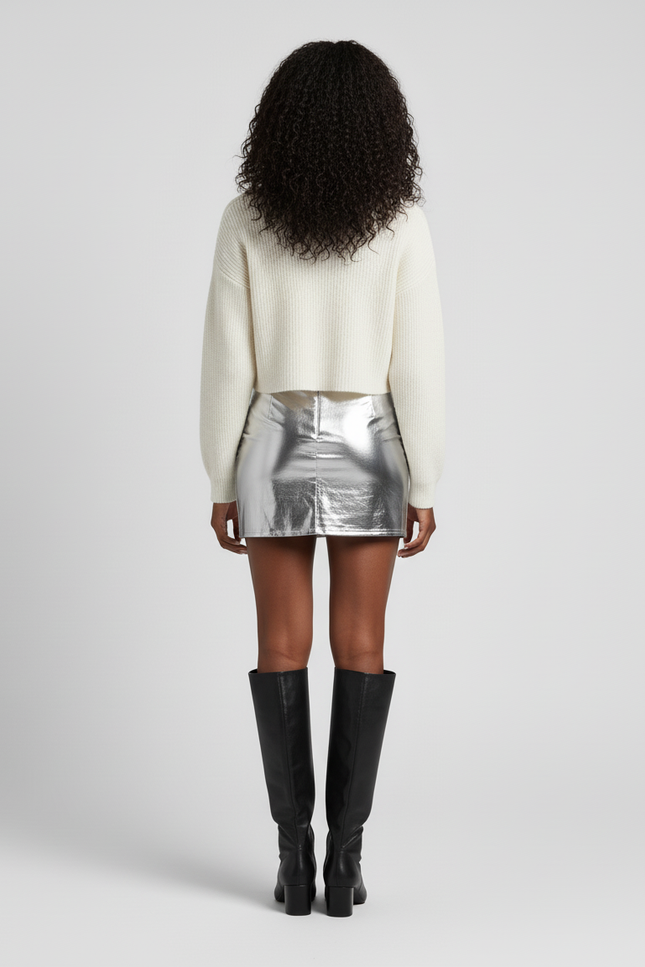 Jupe Crayon Argentée Métallisée Sexy