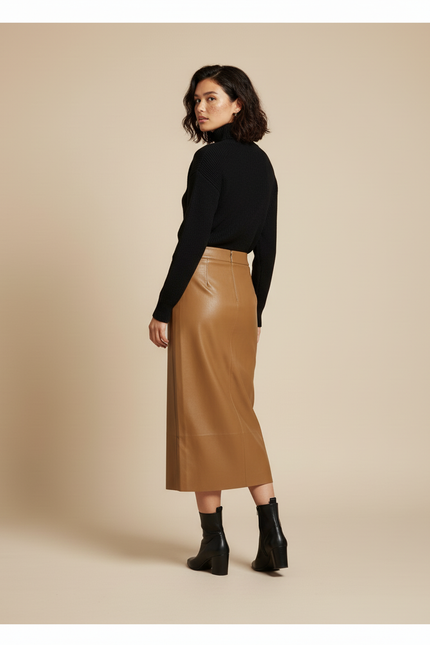 Jupe Crayon Cuir Fauve Chic