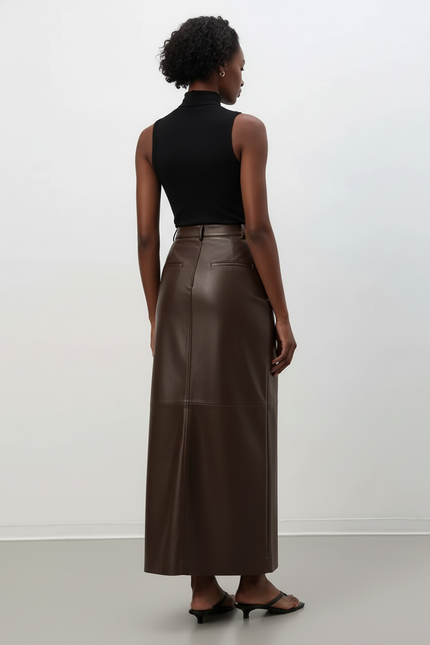 Jupe Crayon Marron Similicuir Élégante