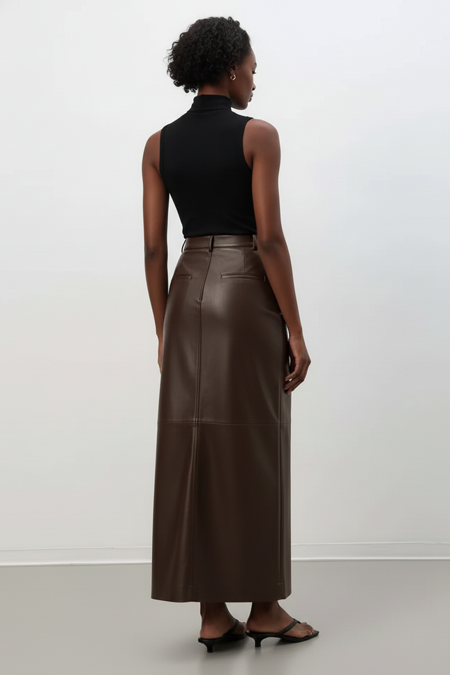 Jupe Crayon Marron Similicuir Élégante