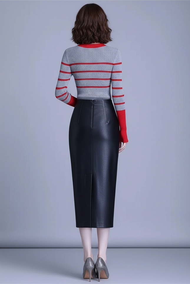 Jupe Crayon Cuir Noir Chic