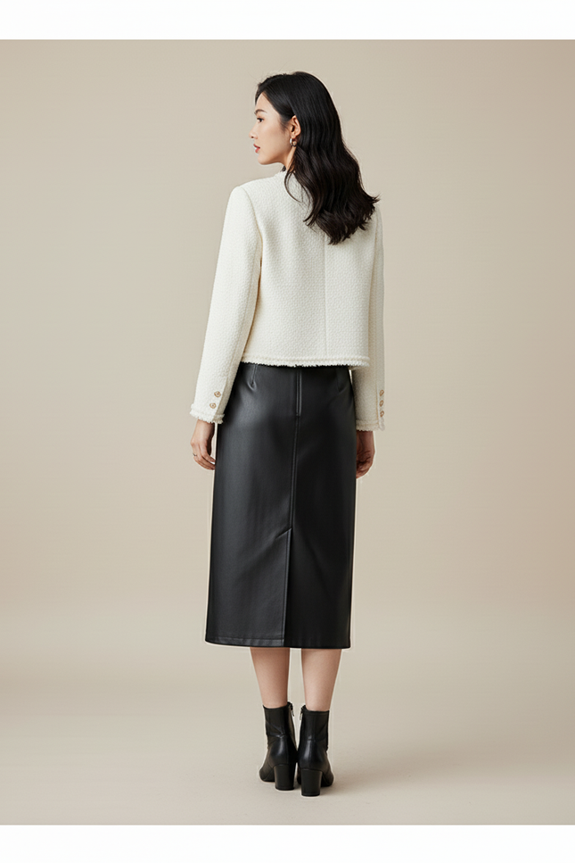 Jupe Crayon Cuir Noir Chic