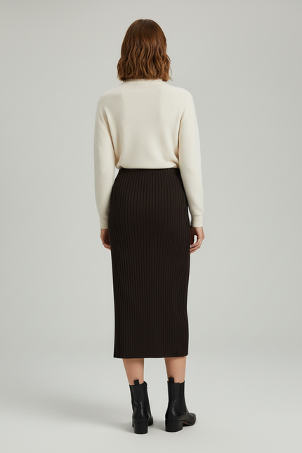 Jupe Crayon Marron Côtelée Élégante