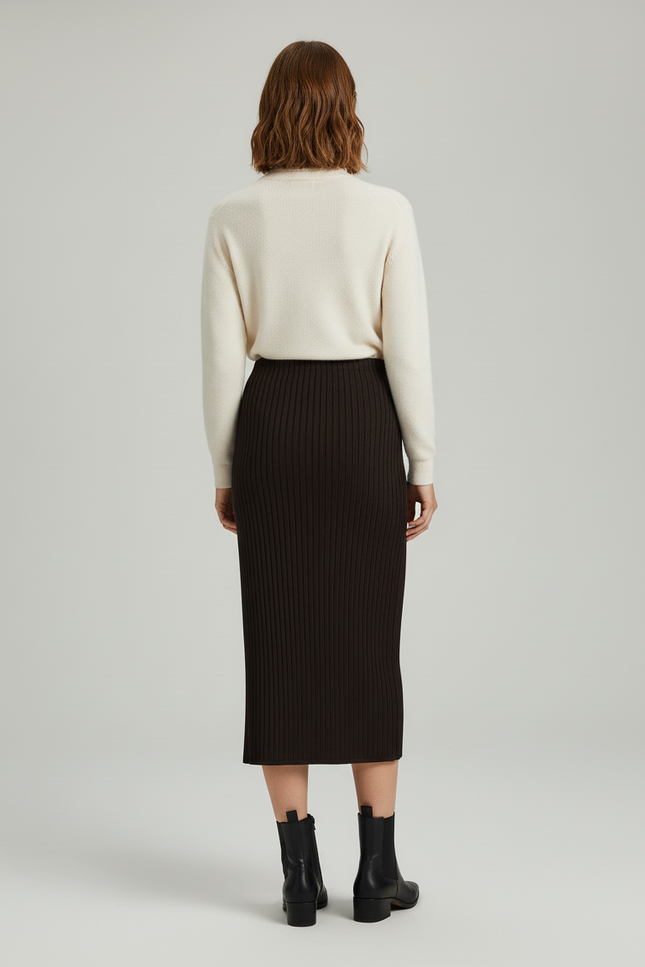 Jupe Crayon Marron Côtelée Élégante