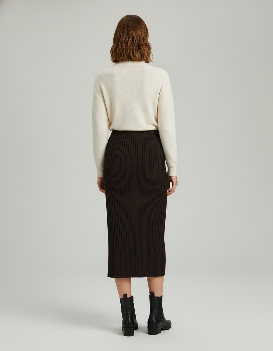 Jupe Crayon Marron Côtelée Élégante
