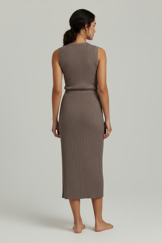 Jupe Crayon Taupe Côtelée Élégante